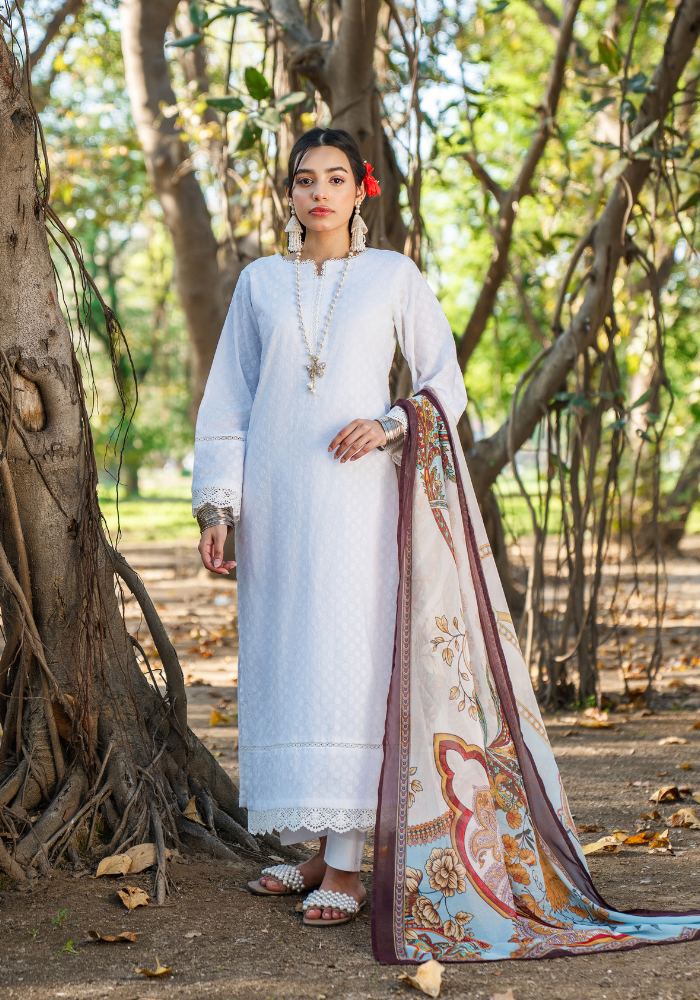 Zareen White – Luxury Lawn 3-Piece Suit NLC-108