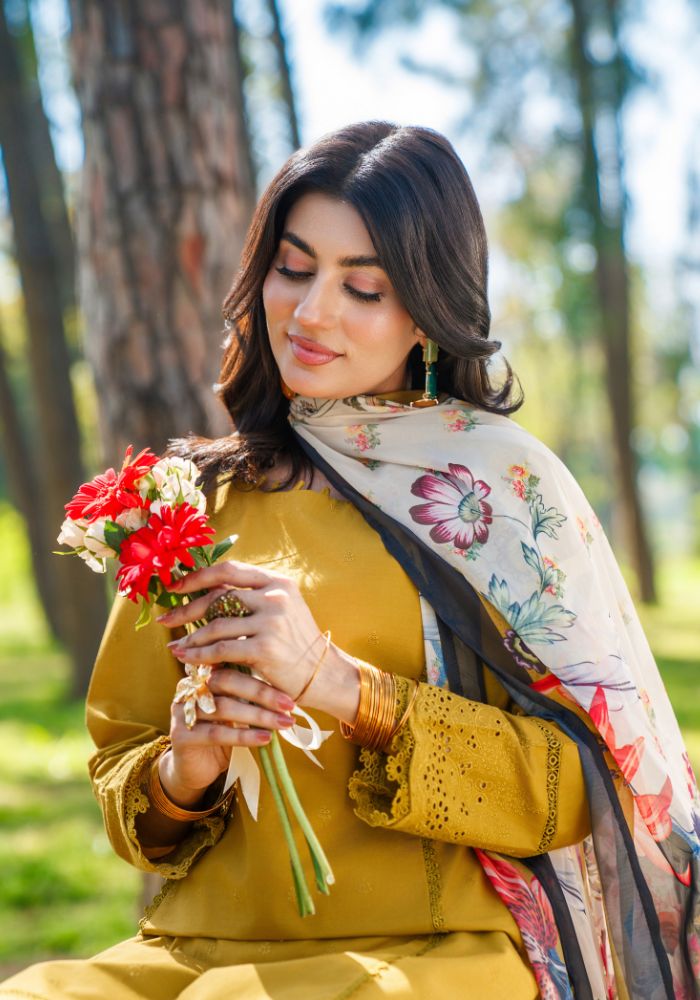 Zari Mustard Bloom – Embroidered 3-Piece Lawn Suit NLC-102