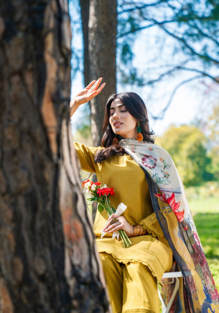 Zari Mustard Bloom – Embroidered 3-Piece Lawn Suit NLC-102