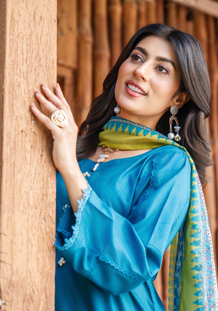 Meerab Teal – Luxury Lawn 3-Piece Suit NLC-106