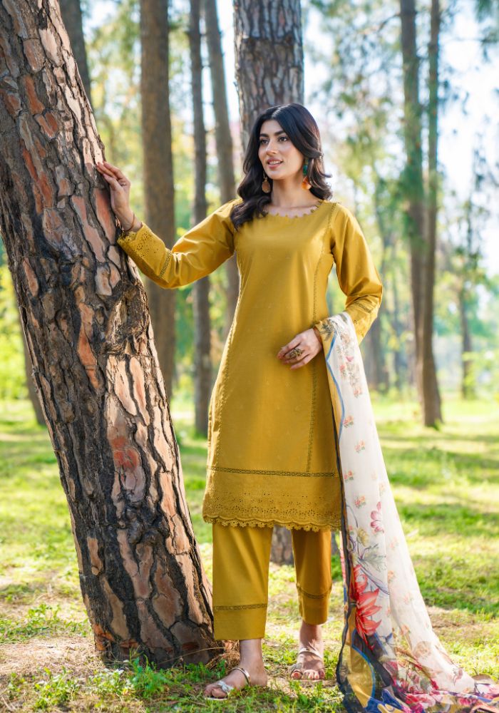 Zari Mustard Bloom – Embroidered 3-Piece Lawn Suit NLC-102