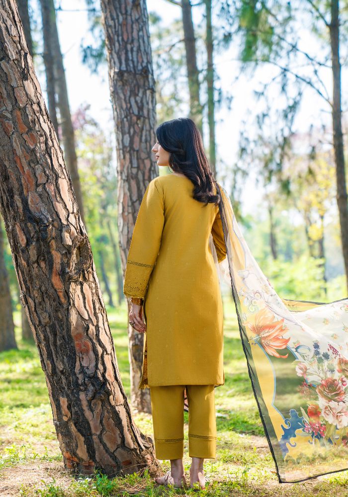 Zari Mustard Bloom – Embroidered 3-Piece Lawn Suit NLC-102